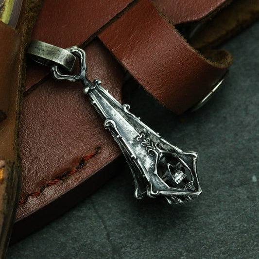 Gothic skull 925 silver pendant necklace, Victorian skull necklace, Edwardian skull pendant, witch necklace pendant-Craftsmen made