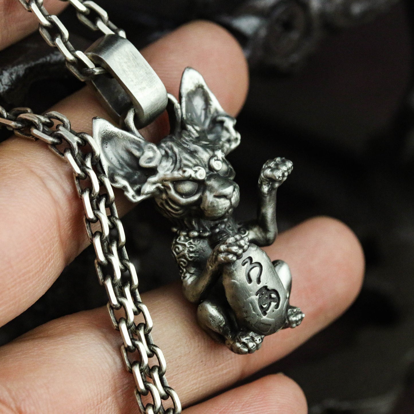 Lucky Cat Hairless Cat 925 Silver Pendant Necklace, Lucky Necklace Cat, Lucky Accessories, Pet Cat Pendant, Men's Accessories