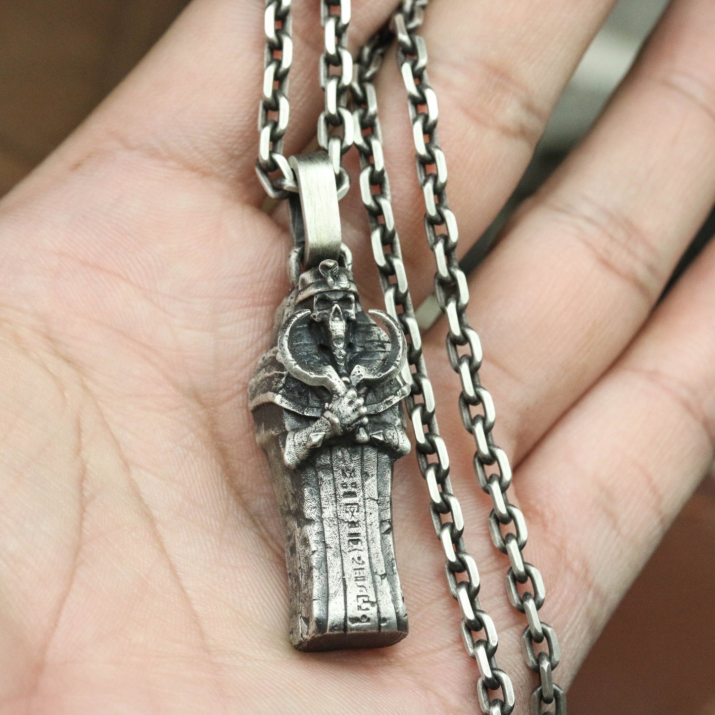 Pharaoh Coffin 925 Sterling Silver Pendant Necklace, Egyptian Pharaoh Silver Pendant Necklace, Ancient Egyptian Pendant-Craftsmen made