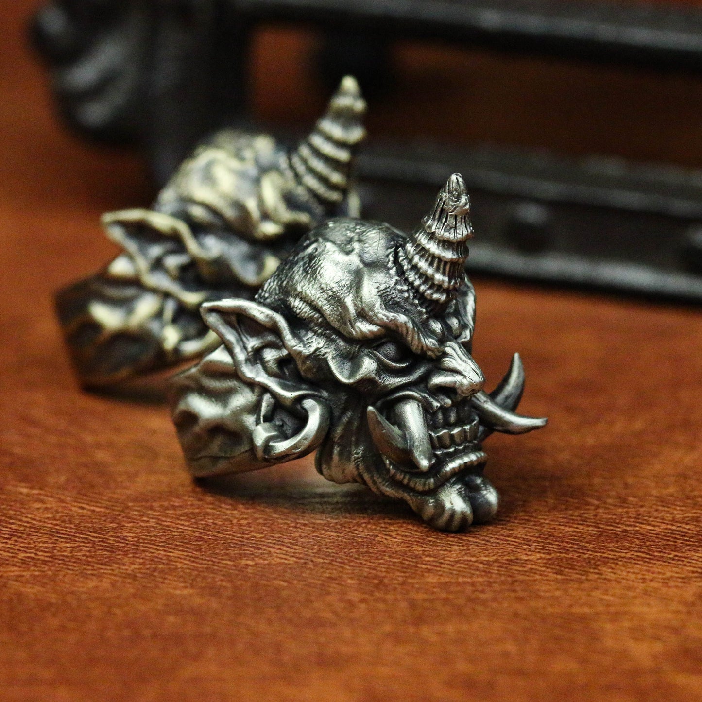 Devil silver ring, Prajna silver ring, Gothic skull silver ring, silver ghost ring, unihorn demon Satan men’s accessories-Craftsmen made - SATANHORN