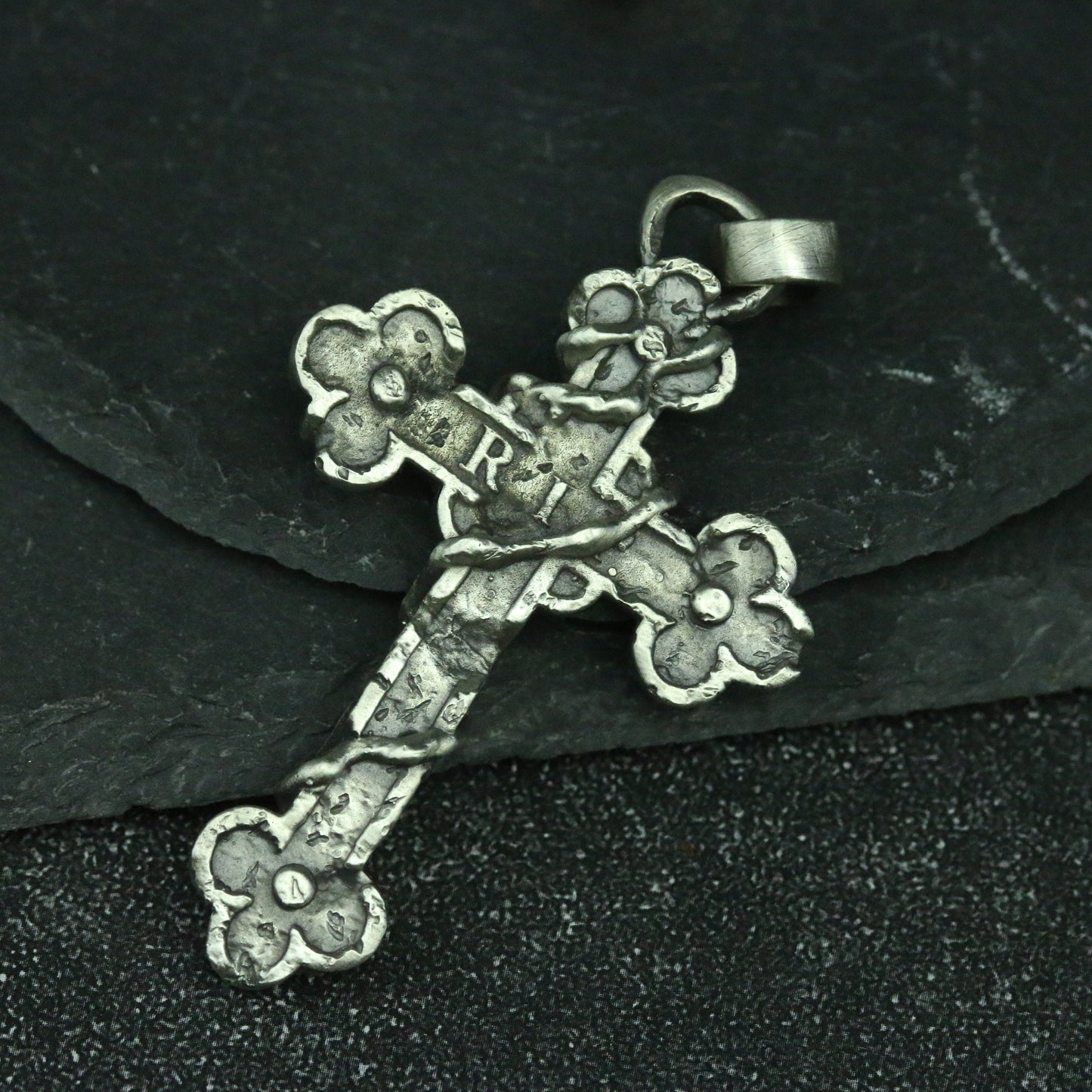 Catholic Latin Cross 925 Silver/Brass Necklace Pendant, Art Cross Jewelry, Unique Faith Necklace-Craftsmen made