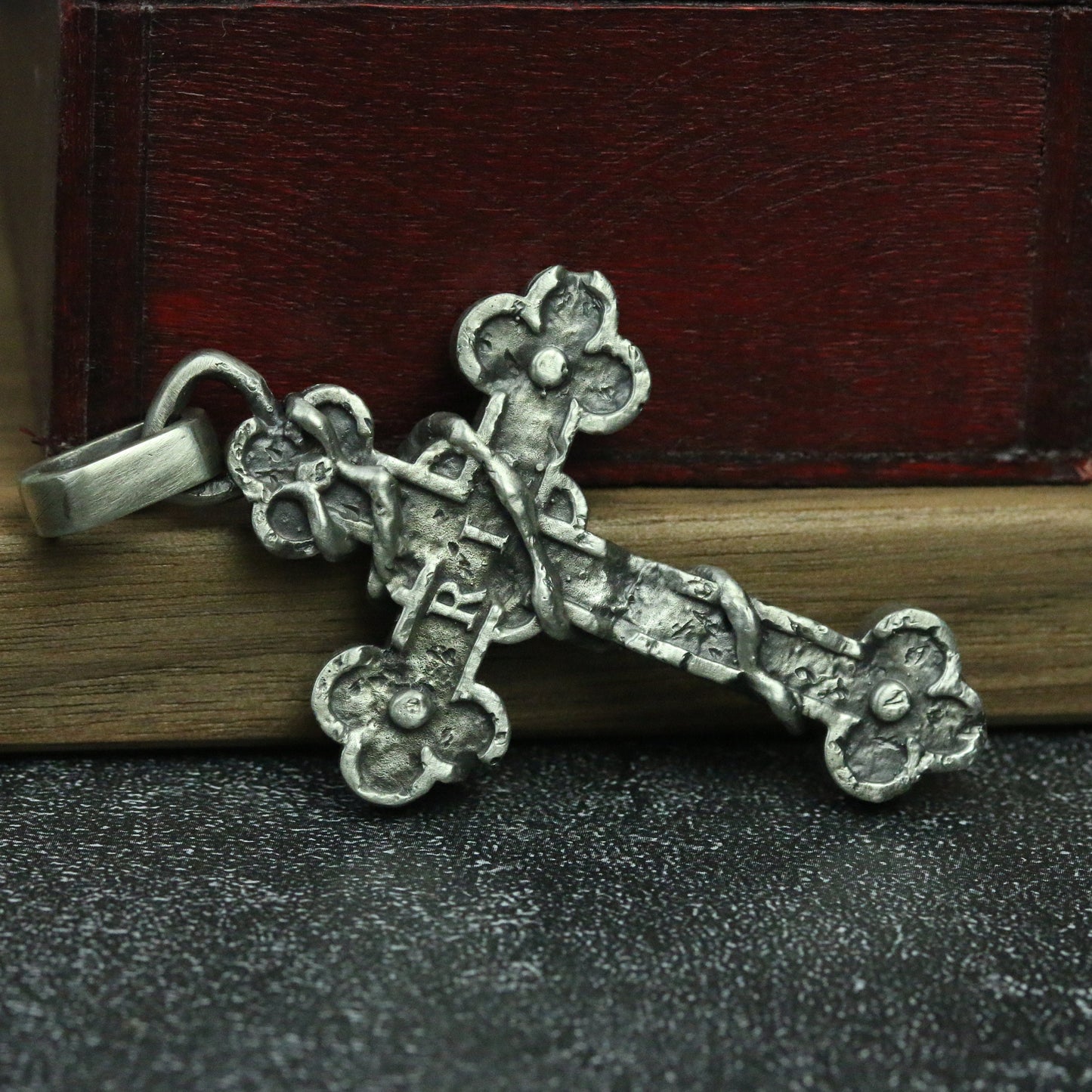 Catholic Latin Cross 925 Silver/Brass Necklace Pendant, Art Cross Jewelry, Unique Faith Necklace-Craftsmen made