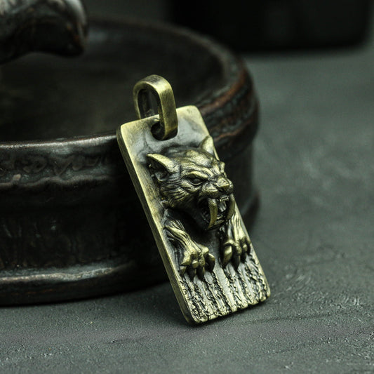 Tiger head pendant Sabre Tooth Tiger Pendant Smilodon Brass Army Brand Men's Brass 925 silver säbelzahntiger handmade custom jewelry