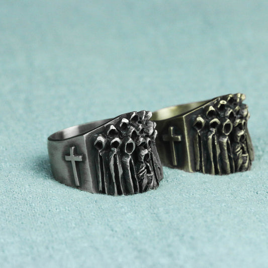 Cross Christian believer 925 Silver Ring, people of faith cloak silver brass ring, unique handmade ring-Craftsman made - SATANHORN