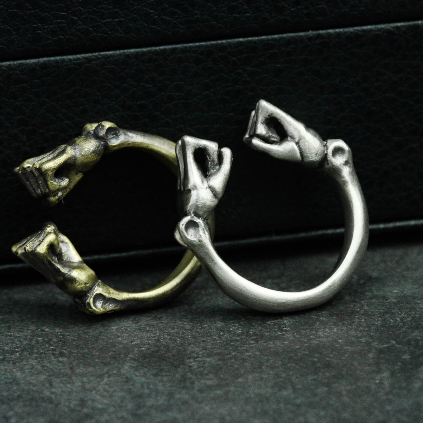 Double Fist 925 silver ring, fist clenched ring, solid brass personalized gift-Craftsmen made - SATANHORN