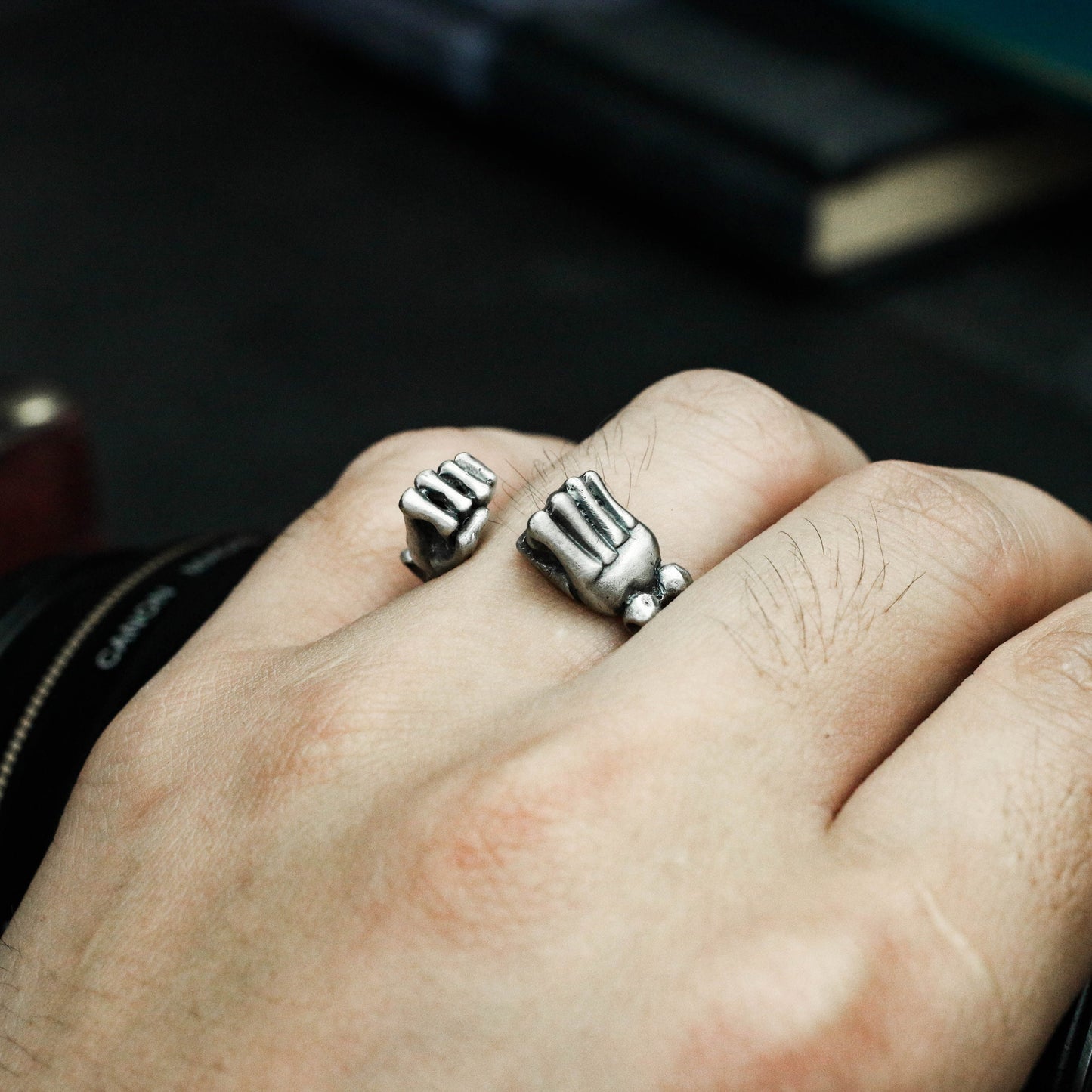 Double Fist 925 silver ring, fist clenched ring, solid brass personalized gift-Craftsmen made - SATANHORN