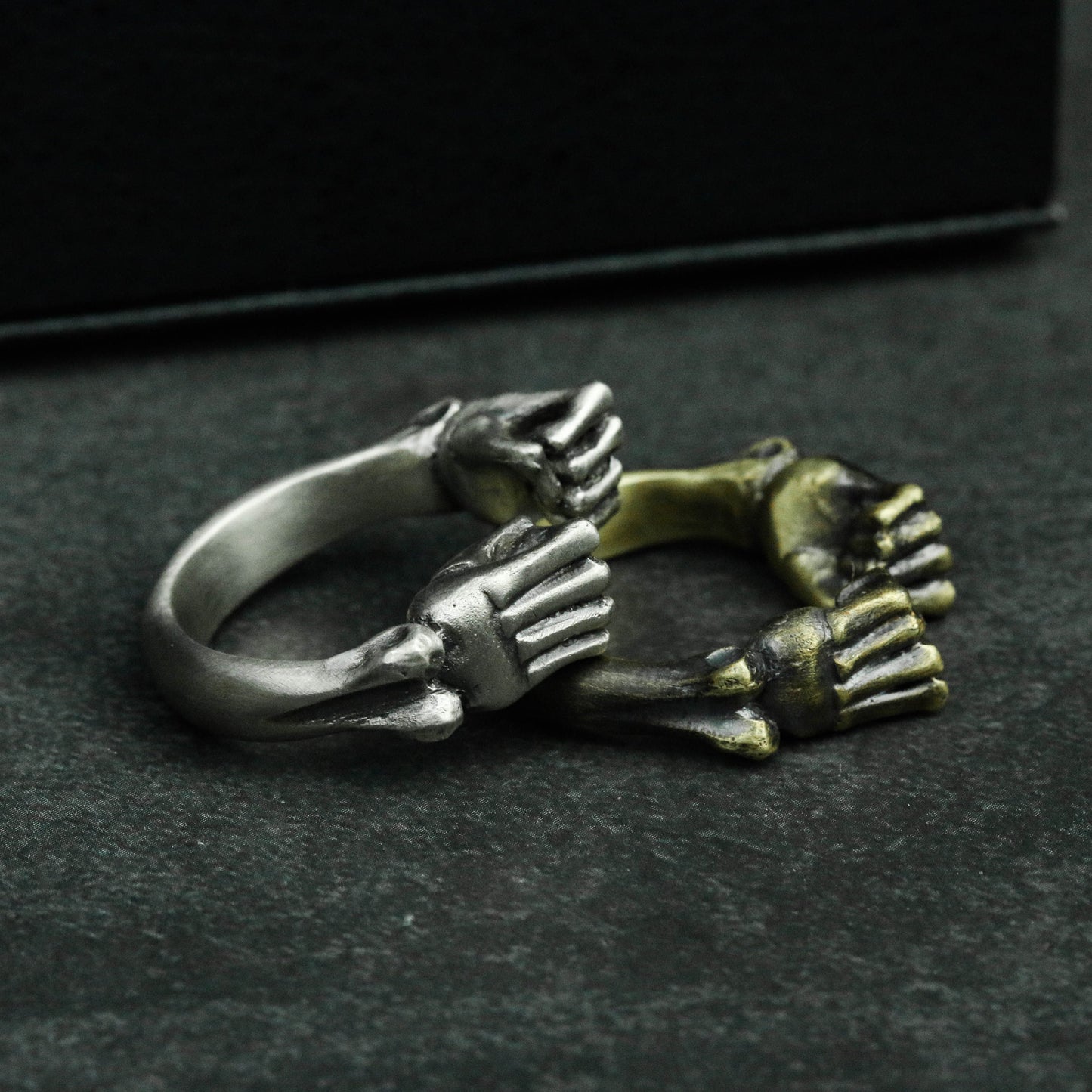 Double Fist 925 silver ring, fist clenched ring, solid brass personalized gift-Craftsmen made - SATANHORN