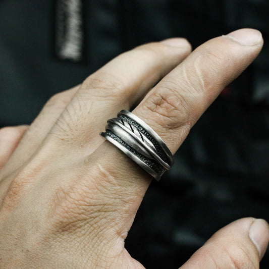 Feather 925 Silver Ring, Gift for mother,Takahashi style sterling silver ring,Silver handmade design personalized gift-Craftsman made - SATANHORN