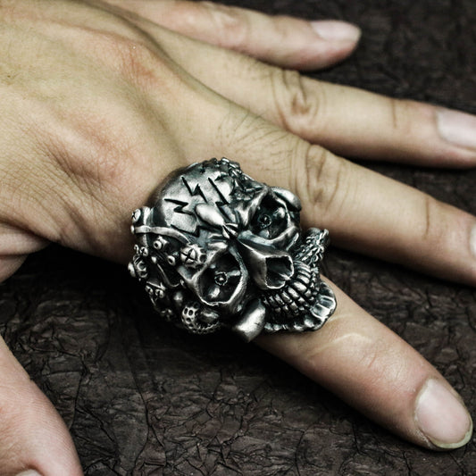 Lucky Skull 925 Silver Ring, Stallone's Expendables Ring, Sterling Silver Gothic Retro Cyberpunk-Crafted by Craftsman - SATANHORN