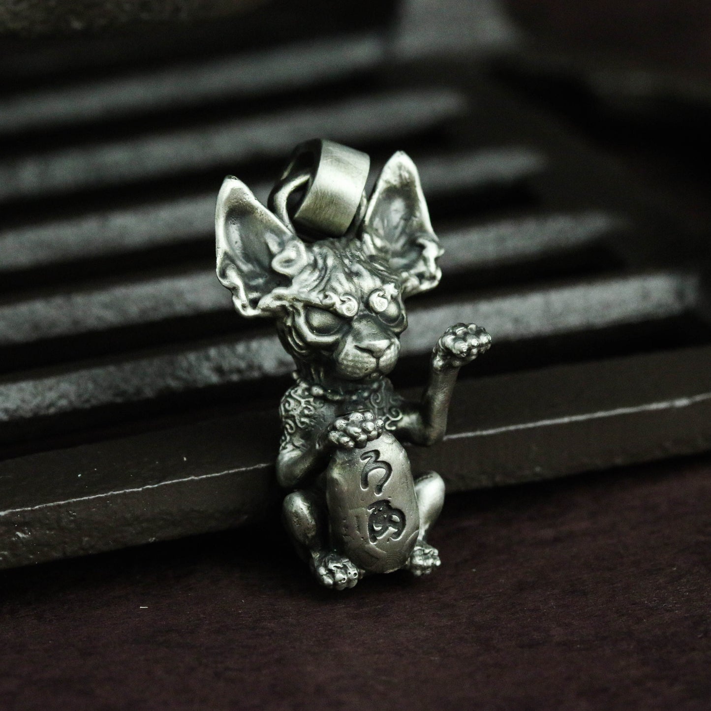 Lucky Cat Hairless Cat 925 Silver Pendant Necklace, Lucky Necklace Cat, Lucky Accessories, Pet Cat Pendant, Men's Accessories