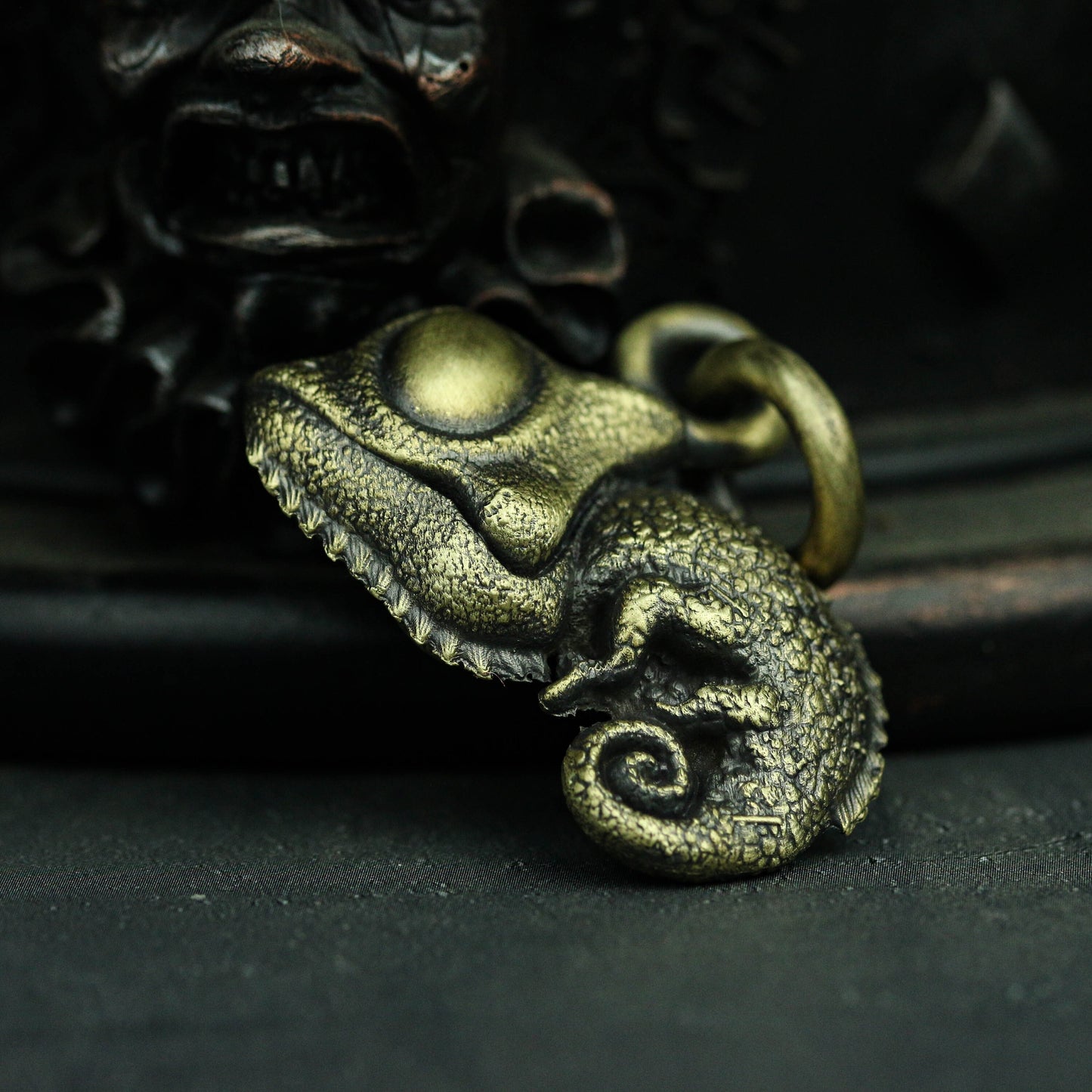 Chameleon brass pendant reptile keychain Personality necklace craftsman made
