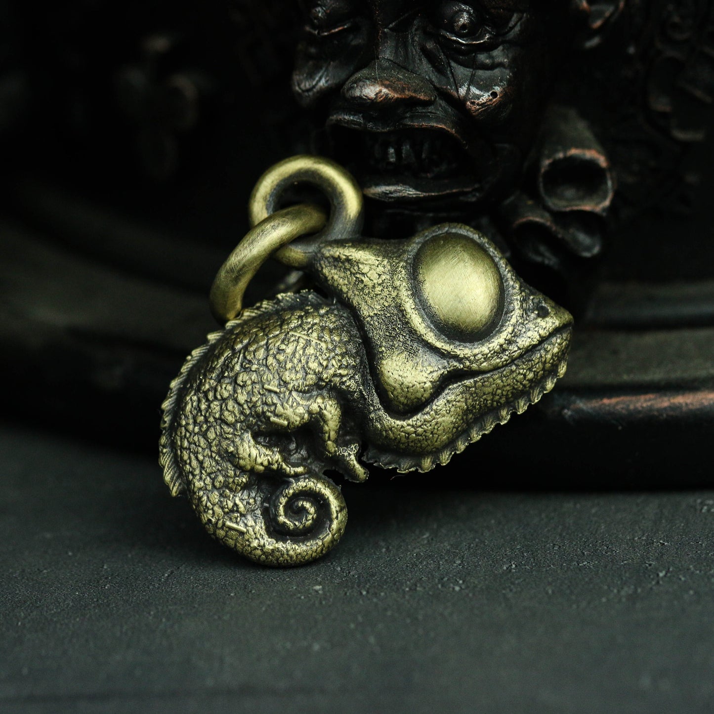 Chameleon brass pendant reptile keychain Personality necklace craftsman made