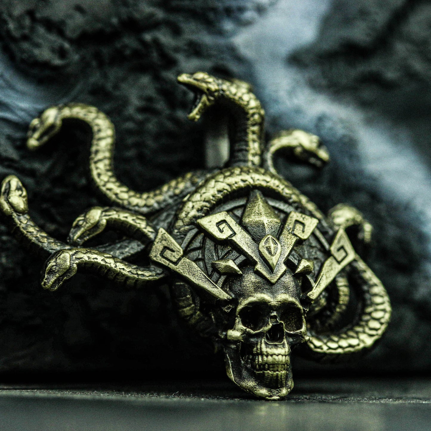 Quetzalcoatl serpent Mayan Priest Snake God Skull Brass Pendant Medusa Craftsman Necklace Brass 925 silver handmade custom jewelry