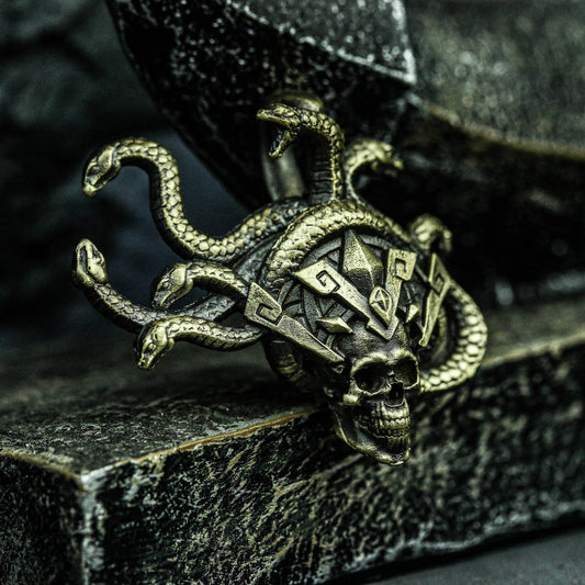 Quetzalcoatl serpent Mayan Priest Snake God Skull Brass Pendant Medusa Craftsman Necklace Brass 925 silver handmade custom jewelry