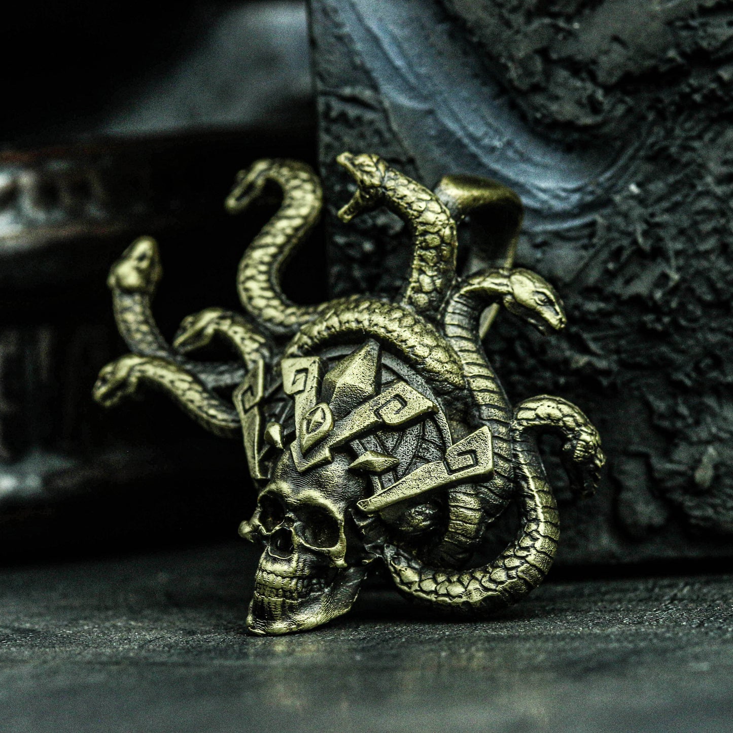 Quetzalcoatl serpent Mayan Priest Snake God Skull Brass Pendant Medusa Craftsman Necklace Brass 925 silver handmade custom jewelry