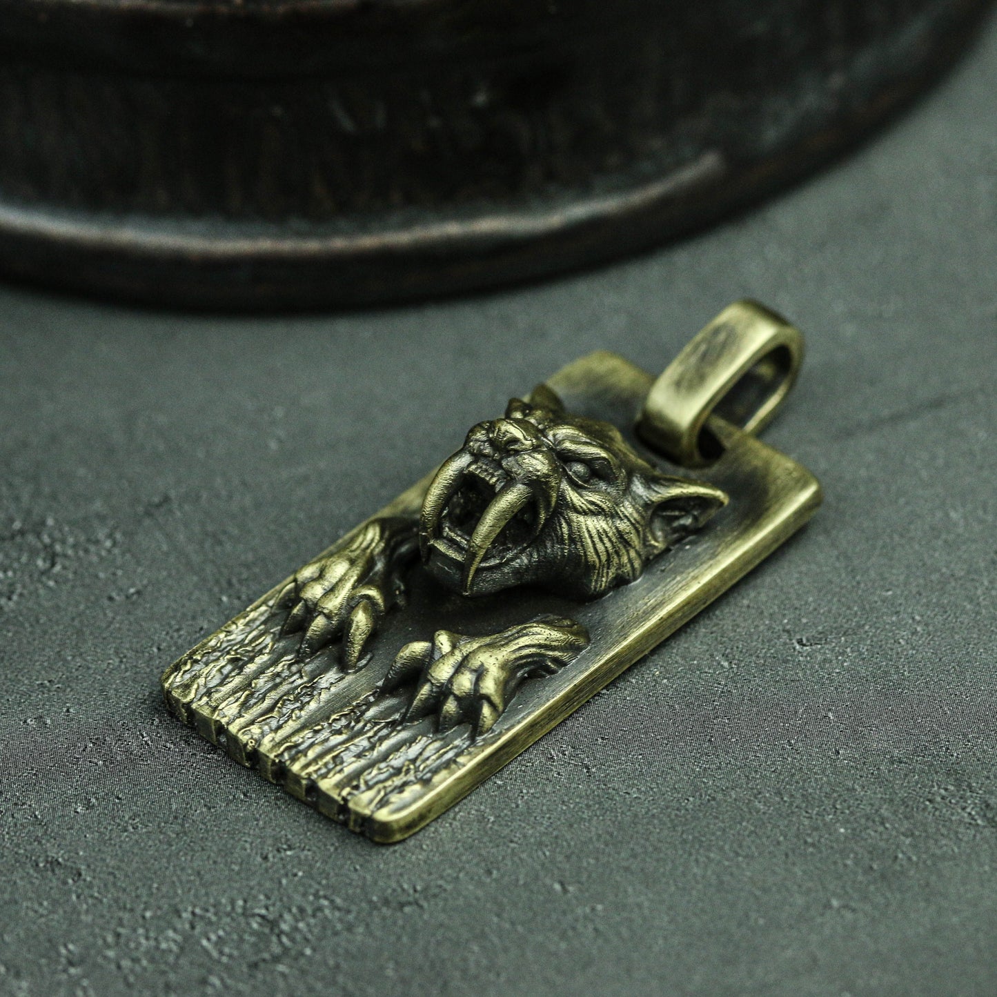 Tiger head pendant Sabre Tooth Tiger Pendant Smilodon Brass Army Brand Men's Brass 925 silver säbelzahntiger handmade custom jewelry