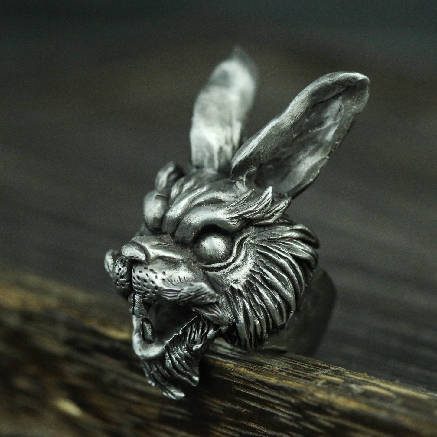 Rogue rabbit long-eared rabbit 925 silver ring, handmade silver ring, animal ring, men's ring, big ring, Gothic rabbit ring - SATANHORN