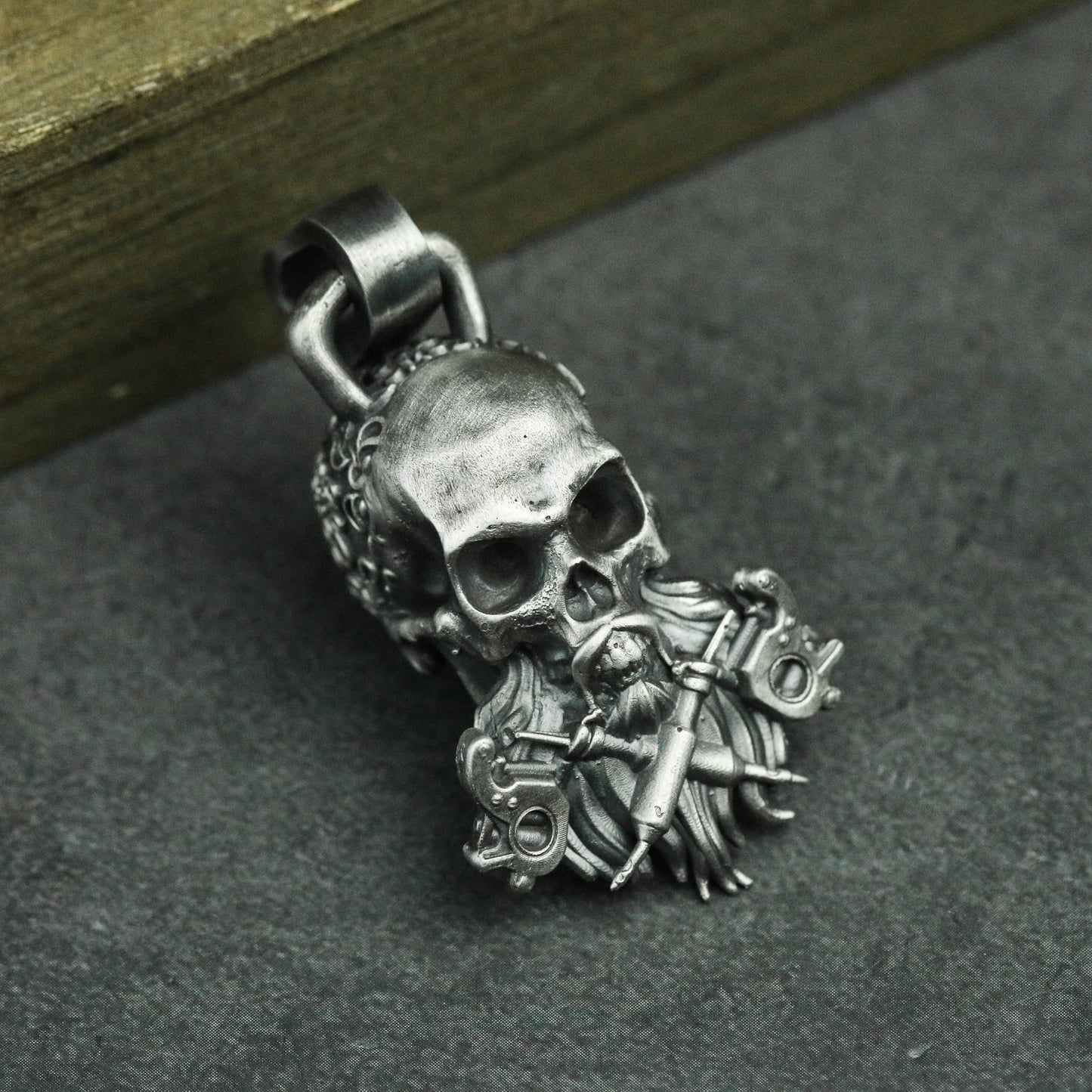 Gothic skull 925 silver pendant necklace, Gothic dark style silver pendant, Tattoo Punk Skull Necklace-Craftsmen made - SATANHORN