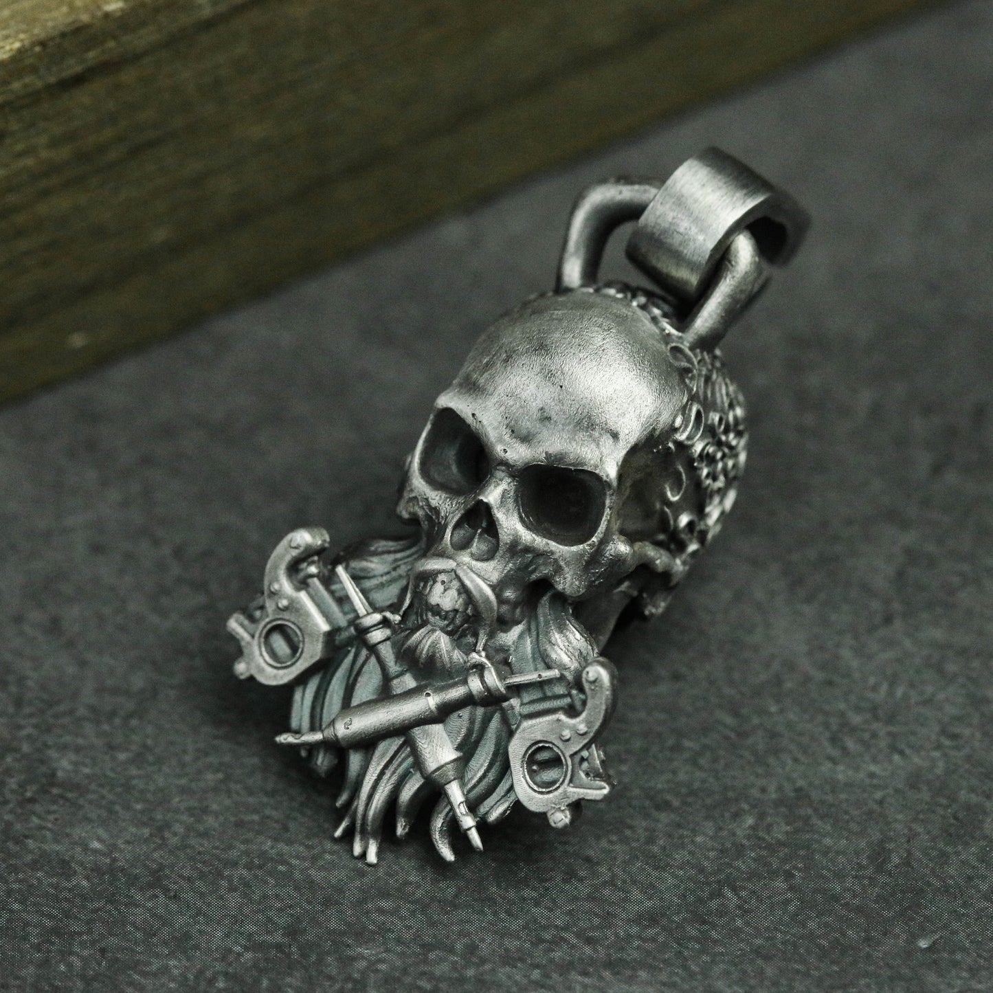 Gothic skull 925 silver pendant necklace, Gothic dark style silver pendant, Tattoo Punk Skull Necklace-Craftsmen made - SATANHORN