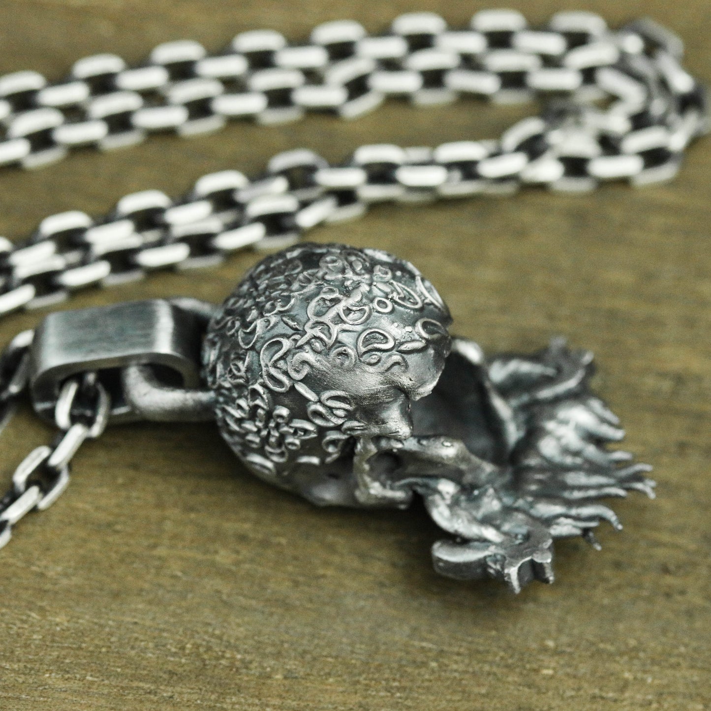 Gothic skull 925 silver pendant necklace, Gothic dark style silver pendant, Tattoo Punk Skull Necklace-Craftsmen made - SATANHORN