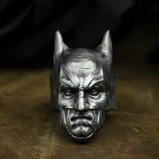 Nocturnal Guardian 925 Silver Ring - Armored Hero Symbol Design