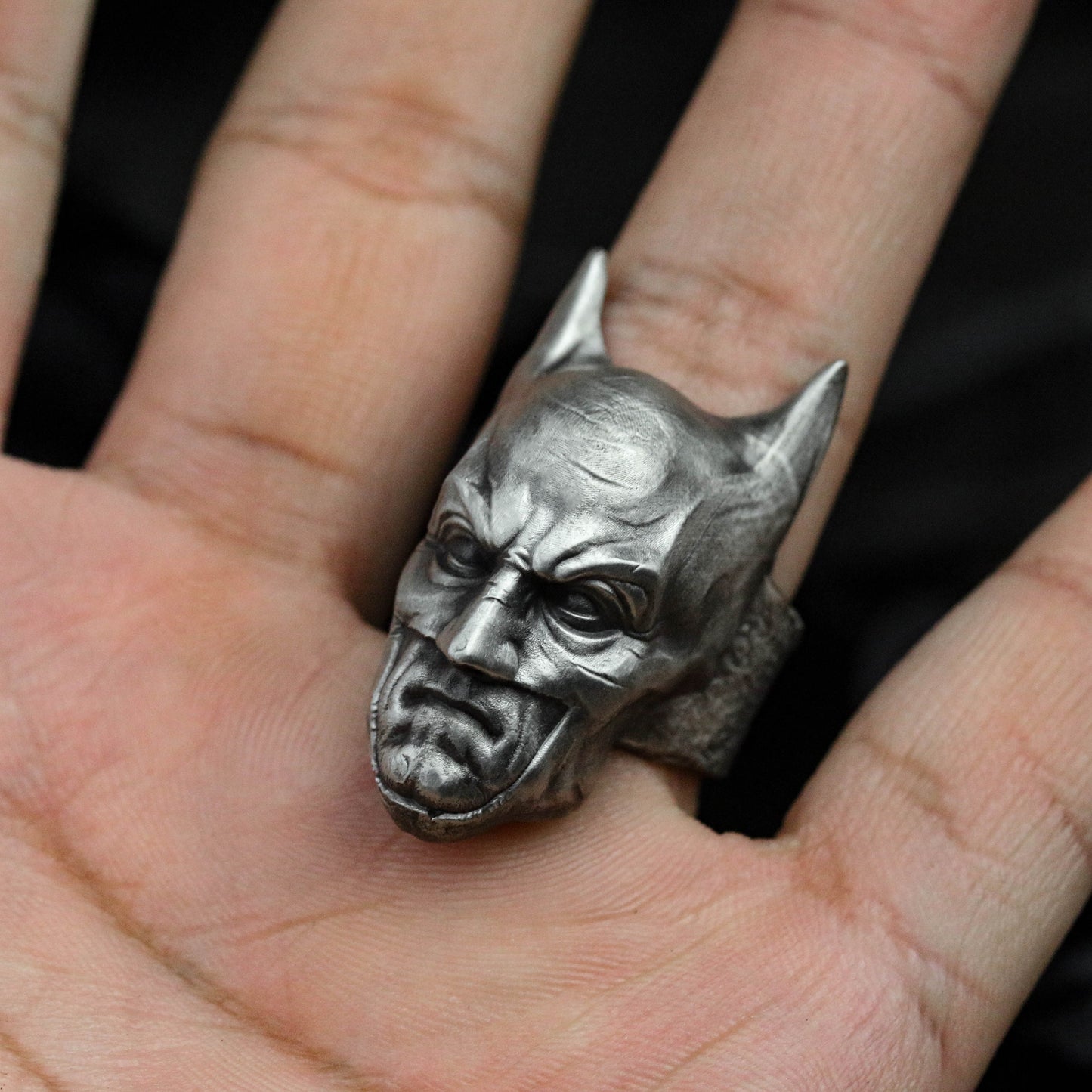 Nocturnal Guardian 925 Silver Ring - Armored Hero Symbol Design