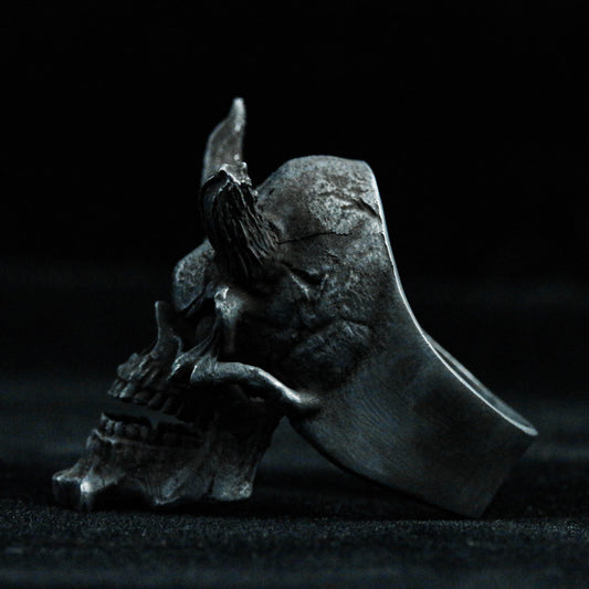 Prajna silver skull ring, retro ghost face ring, skull jewelry, vicious ring men's skull handmade jewelry, all black ornaments