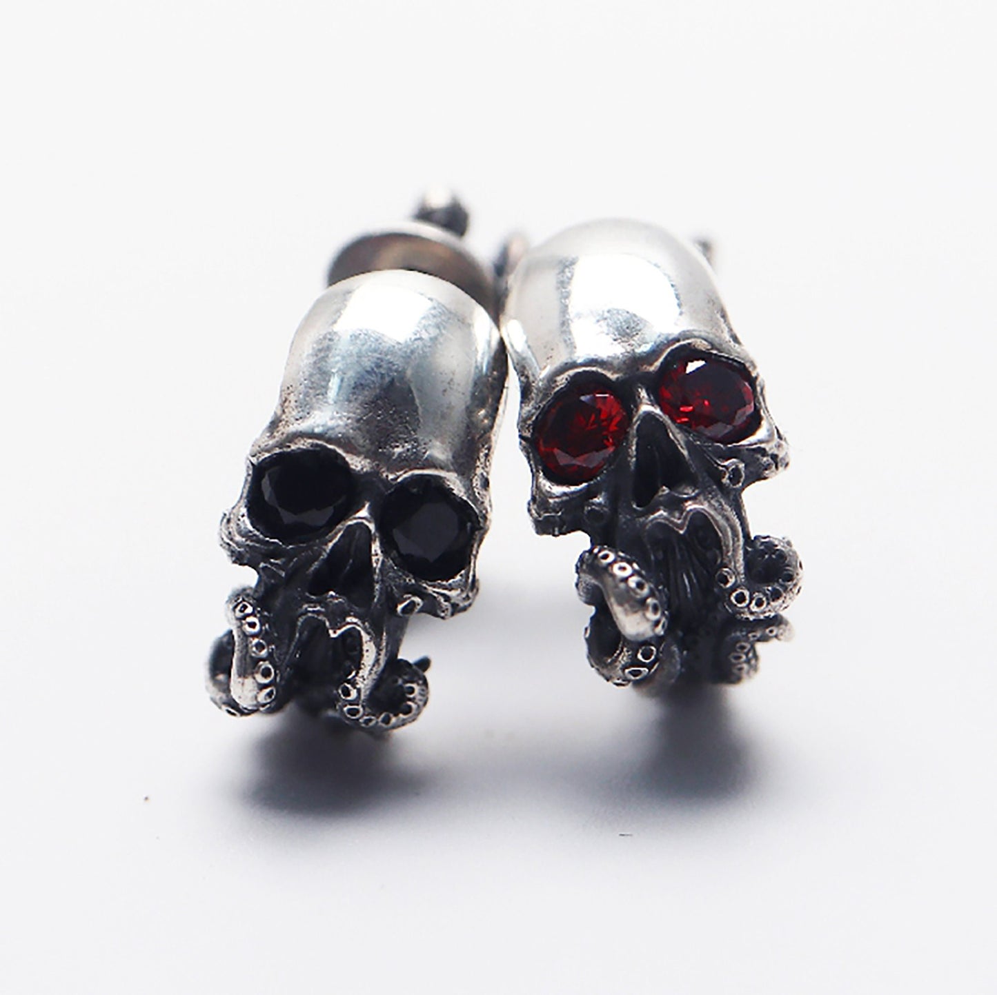 Skull Sterling Silver Earrings|Skull Earrings|Inlaid Skull Earrings|Pure Silver Earrings|Handmade