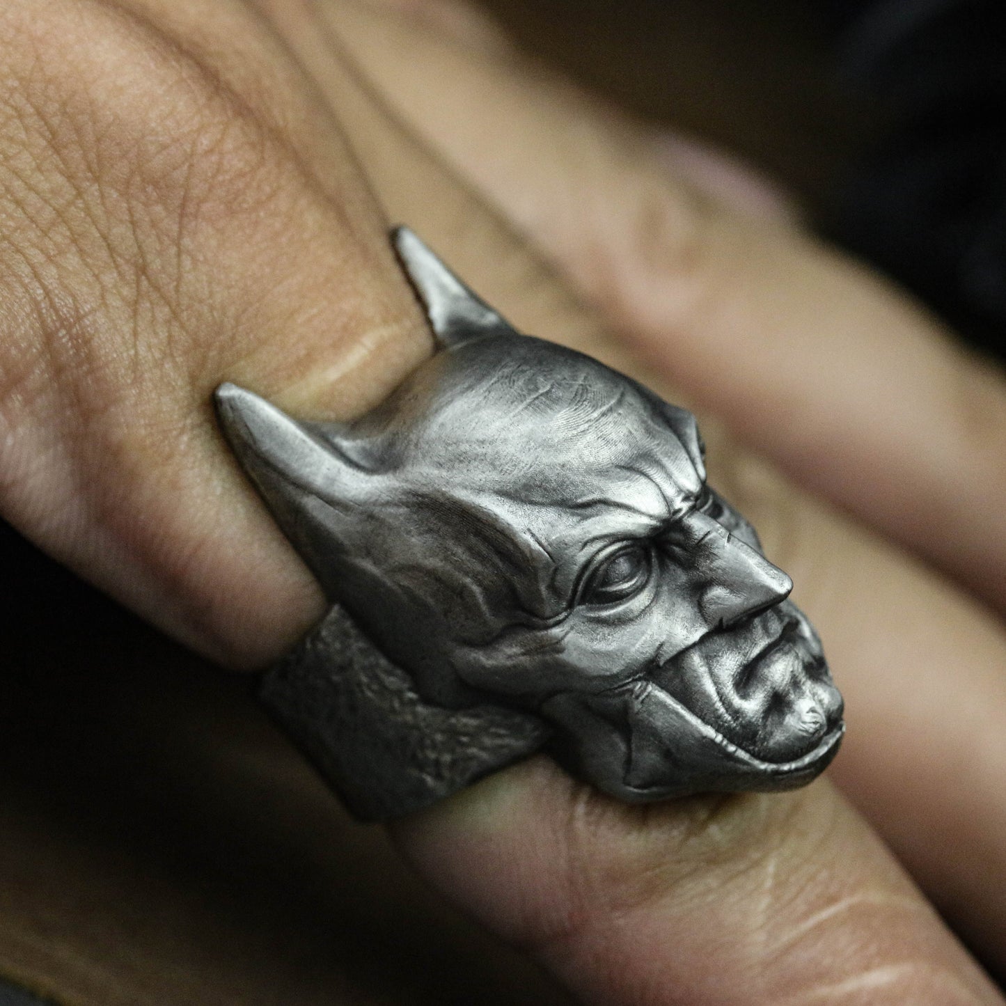 Nocturnal Guardian 925 Silver Ring - Armored Hero Symbol Design