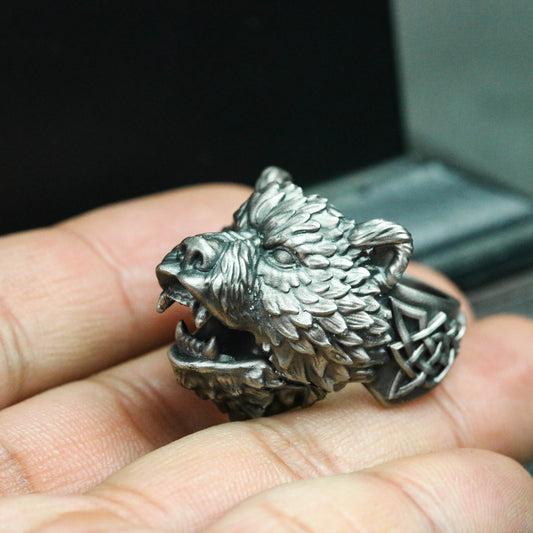 Black bear 925 silver ring, roaring brown bear silver ring, handmade silver ring, unique charm silver ring - SATANHORN