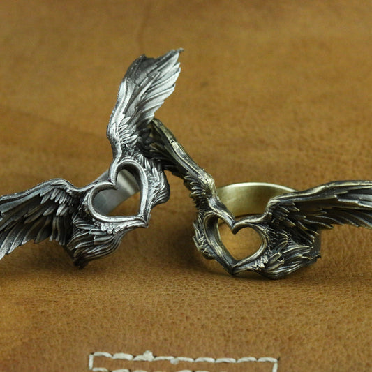 Love angel silver ring, wings silver ring, love ring couple confession gift handmade ring - SATANHORN