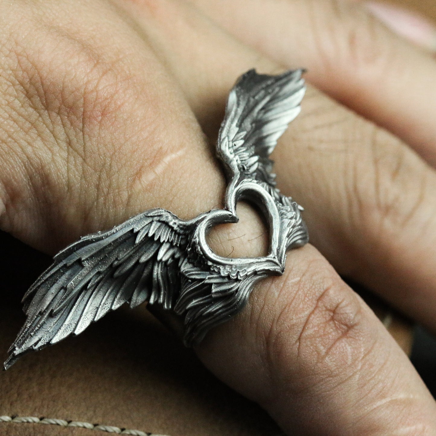 Love angel silver ring, wings silver ring, love ring couple confession gift handmade ring