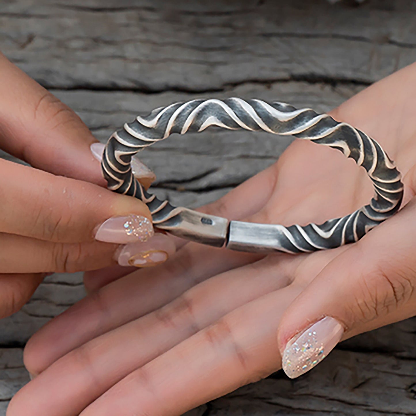 Viking sterling silver bracelet, twisted flower bracelet, Viking jewelry, Viking amulet