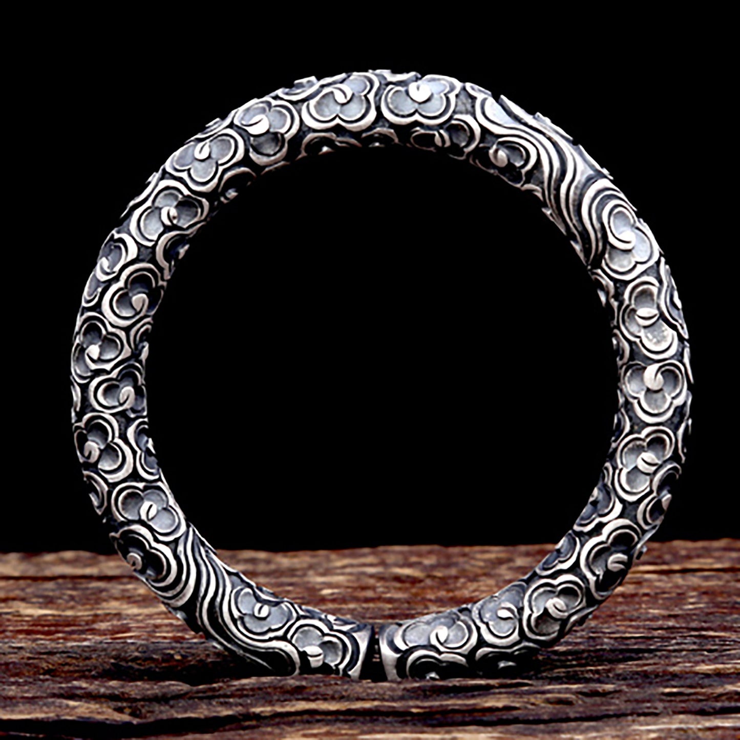Simple moire solid 925 sterling silver bracelet, moire bracelet, men's bracelet