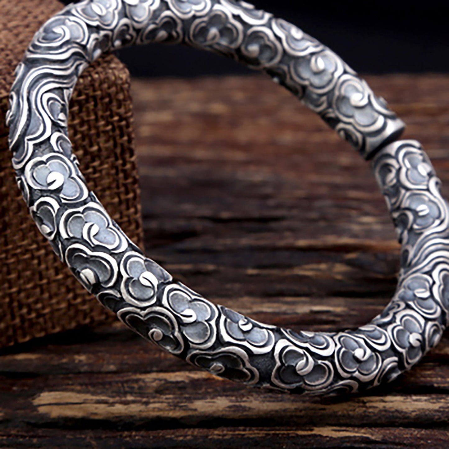 Simple moire solid 925 sterling silver bracelet, moire bracelet, men's bracelet