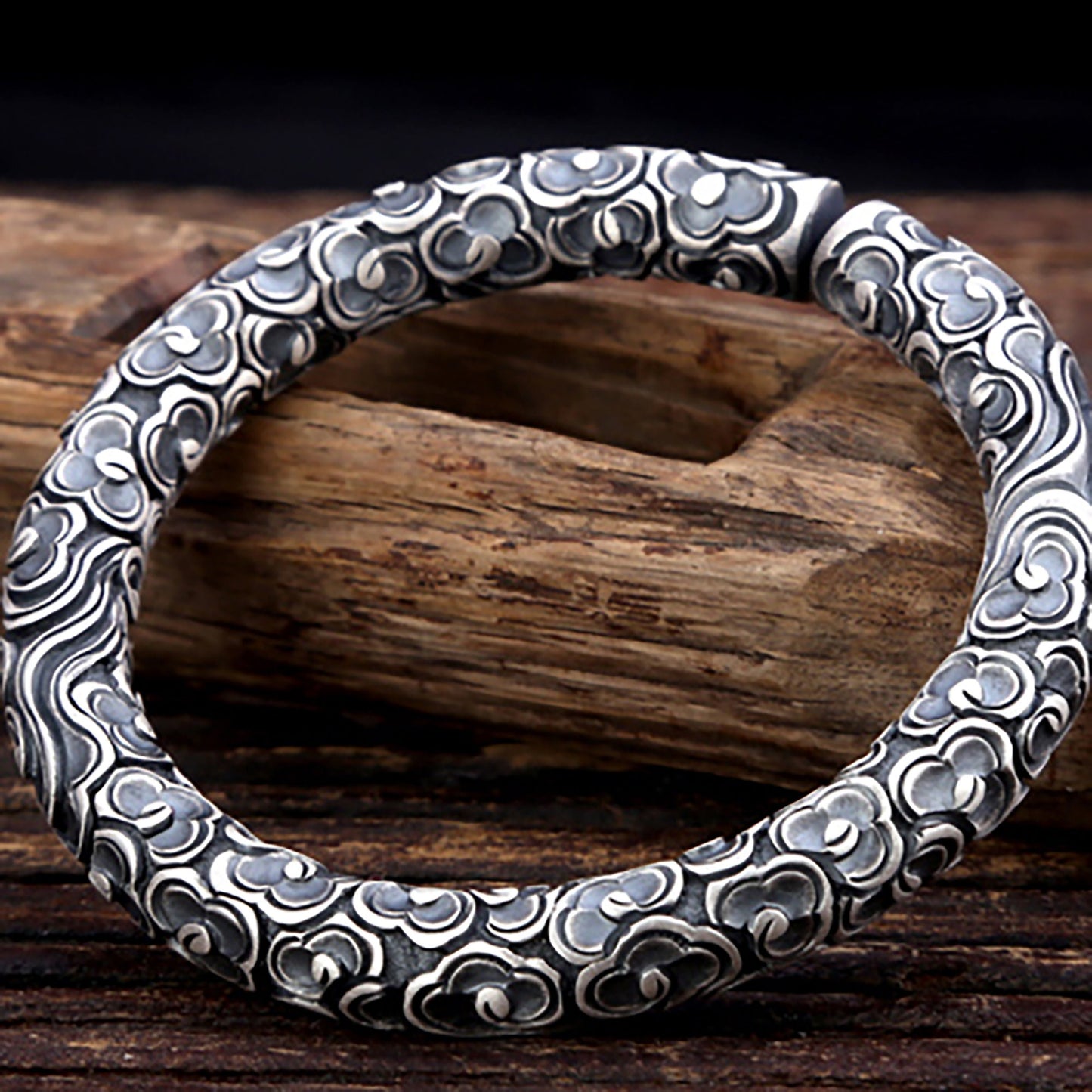 Simple moire solid 925 sterling silver bracelet, moire bracelet, men's bracelet