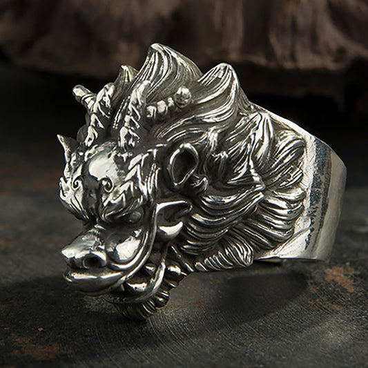 925 sterling silver Dragon head ring,Silver dragon ring,Dragon jewelry,Men's pendant