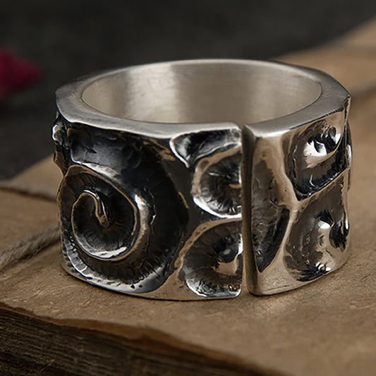 Spiral sterling silver personalized ring, curly sterling silver ring, men's ring, men's gift, Halloween gift