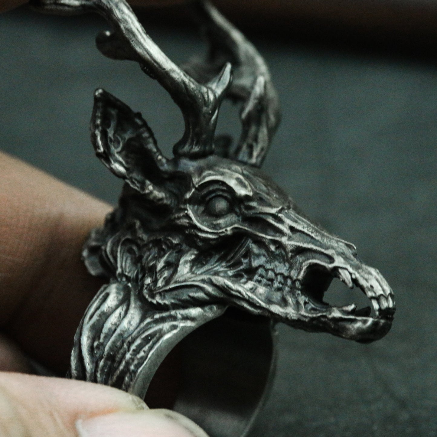 Deer Withered Bone 925 Silver Ring, Black Silver Ring, Animal Skull, Skull Deer Ring, Gothic Dark Ring