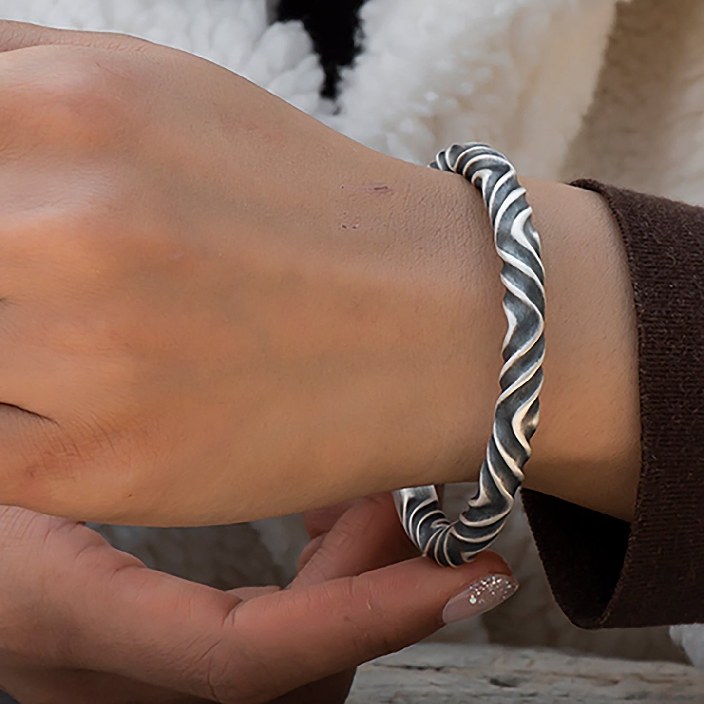 Viking sterling silver bracelet, twisted flower bracelet, Viking jewelry, Viking amulet
