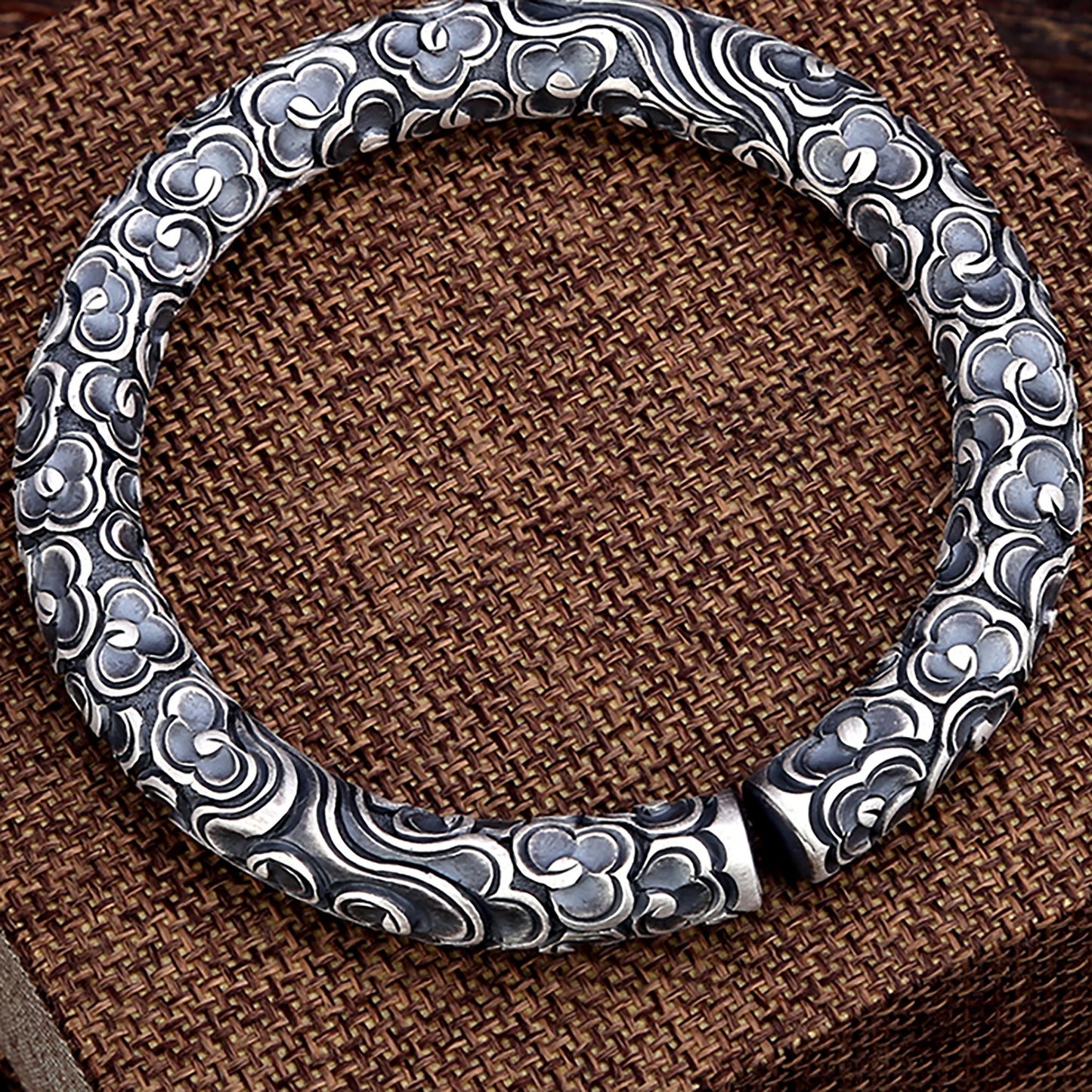 Simple moire solid 925 sterling silver bracelet, moire bracelet, men's bracelet