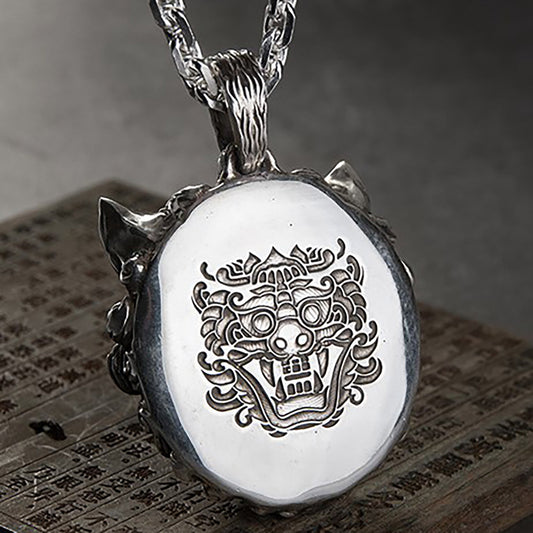925 sterling silver Chinese brave pendant necklace, Chinese Tang lion necklace, lion lucky necklace, men's necklace - handmade