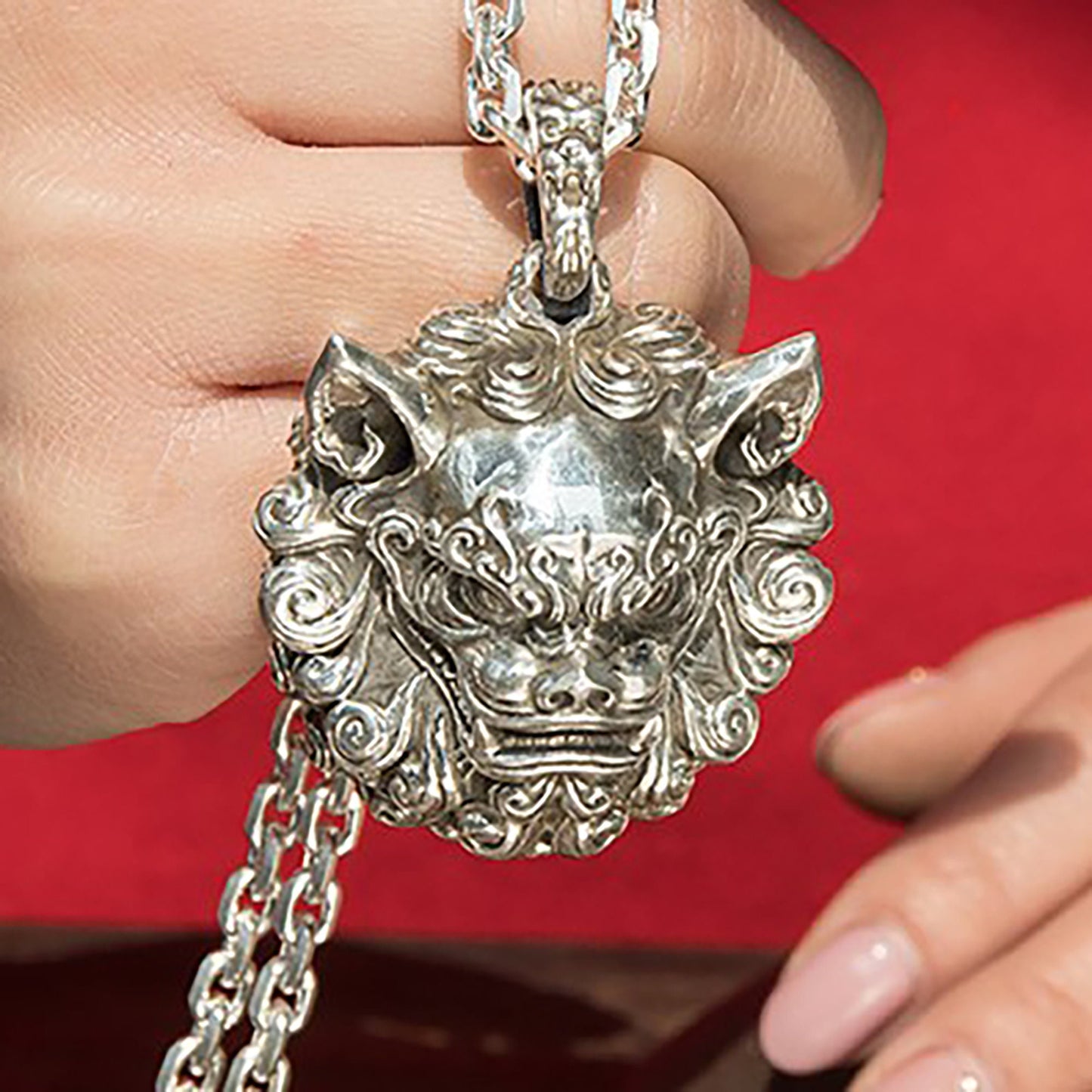 925 sterling silver Chinese brave pendant necklace, Chinese Tang lion necklace, lion lucky necklace, men's necklace - handmade