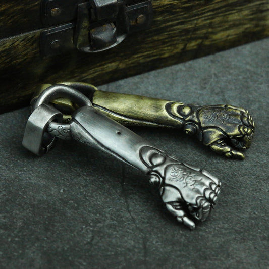 Mechanical Arm Necklace-925 Silver Handmade-Carved Texture Pendant Necklace-Robot Iron Fist Pendant