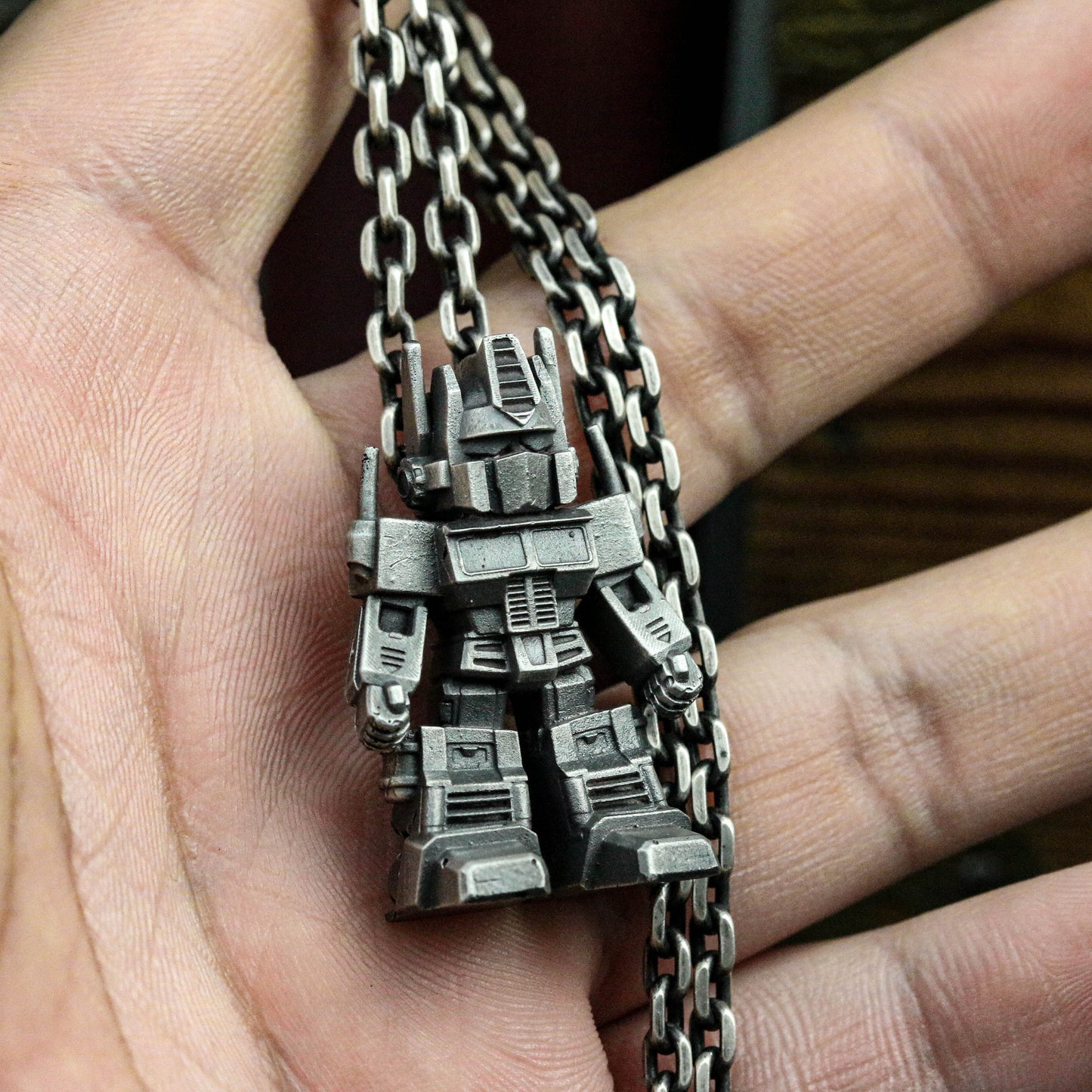 Mech Transform Robot Pendant - Artisan 925 Silver Mens Statement Necklace