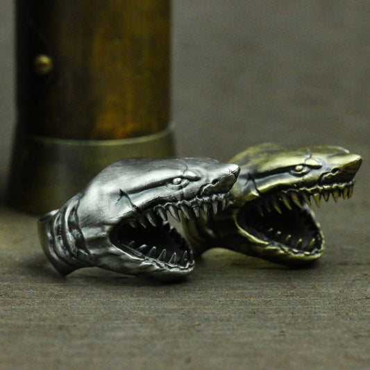 Shark 925 silver ring, man-eating shark silver ring, ocean horror megalodon silver ring jewelry - SATANHORN