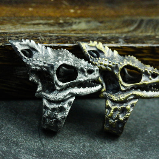 Chameleon skull 925 silver ring, black silver ring, animal skull, reptile ring, gothic dark ring - SATANHORN