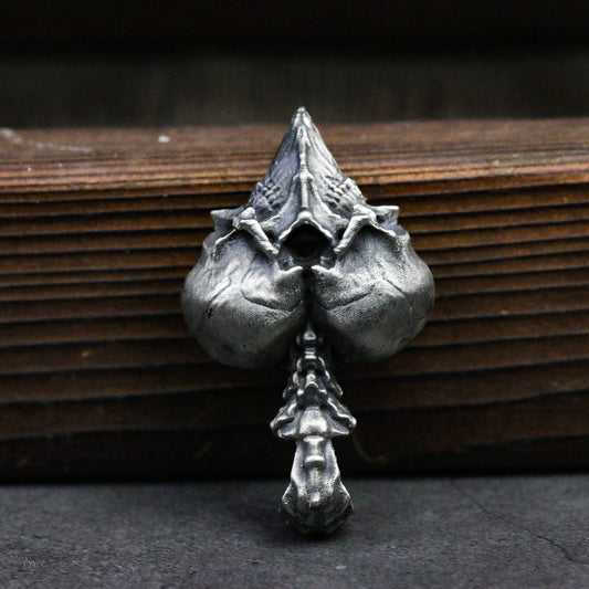 Playing Card Spade 925 Silver Pendant Necklace, Gambling Good Luck Pendant, Skull Spade Silver Necklace Gift