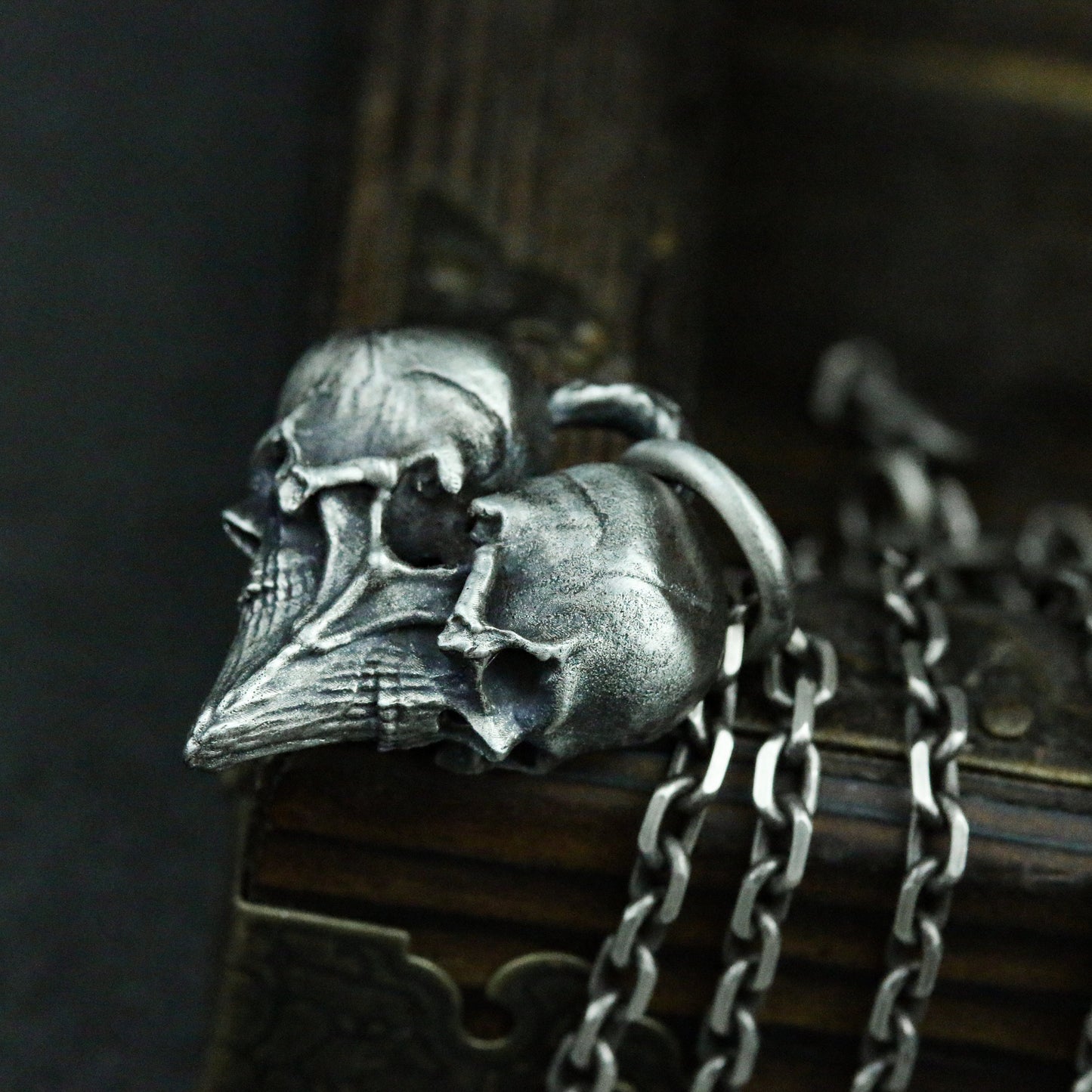 Playing Card Heart 925 Silver Pendant Necklace, Gambling Lucky Pendant, Skull Heart Silver Necklace Gift