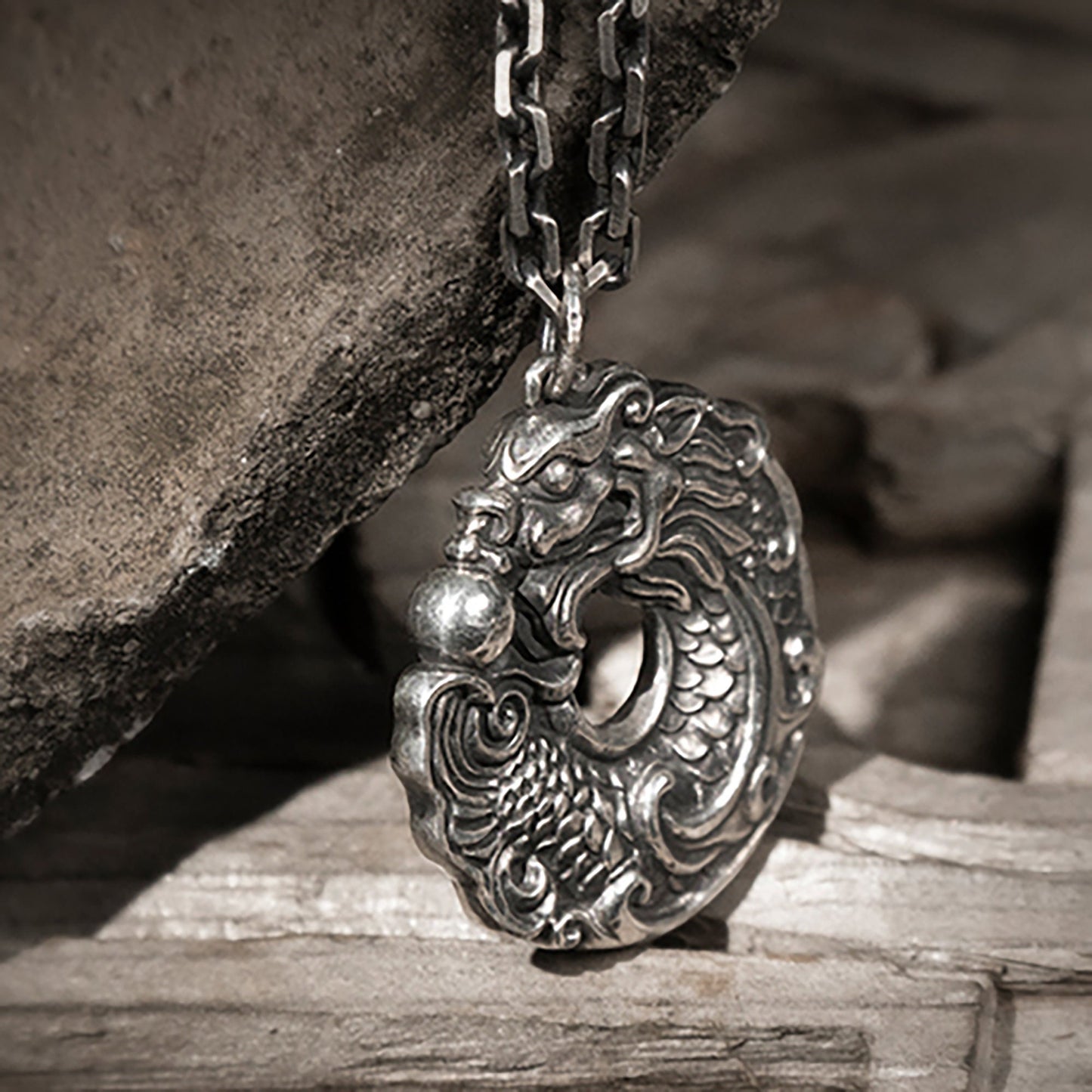 925 silver Chinese brave pendant necklace, Chinese Tang lion necklace, lion lucky necklace, men's necklace - handmade